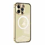 For iPhone 13 Pro Max MagSafe HD Spring Buckle Metal Phone Case(Gold)