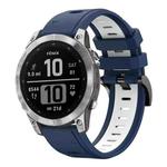 For Garmin Fenix 7 Pro 51mm Sports Two-Color Silicone Watch Band(Midnight Blue+White)