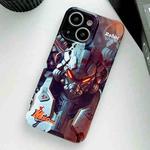 For iPhone 14 Plus Painted Pattern Precise Hole PC Phone Case(Orange Robot)