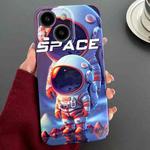 For iPhone 14 Plus Painted Pattern Precise Hole PC Phone Case(Orange White Astronaut)