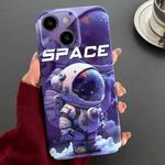 For iPhone 14 Plus Painted Pattern Precise Hole PC Phone Case(Purple Astronaut)