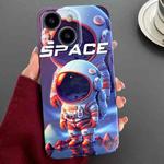 For iPhone 15 Painted Pattern Precise Hole PC Phone Case(Orange White Astronaut)