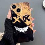 For iPhone 15 Plus Painted Pattern Precise Hole PC Phone Case(Black Yellow Smiling)