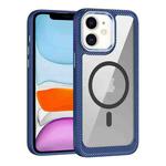 For iPhone 11 MagSafe Carbon Fiber Transparent Back Panel Phone Case(Blue)