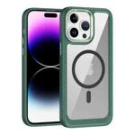 For iPhone 12 / 12 Pro MagSafe Carbon Fiber Transparent Back Panel Phone Case(Green)