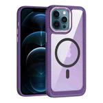 For iPhone 12 Pro Max MagSafe Carbon Fiber Transparent Back Panel Phone Case(Purple)