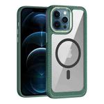 For iPhone 12 Pro Max MagSafe Carbon Fiber Transparent Back Panel Phone Case(Green)