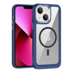 For iPhone 13 MagSafe Carbon Fiber Transparent Back Panel Phone Case(Blue)