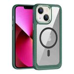 For iPhone 13 MagSafe Carbon Fiber Transparent Back Panel Phone Case(Green)