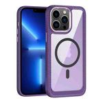 For iPhone 13 Pro MagSafe Carbon Fiber Transparent Back Panel Phone Case(Purple)