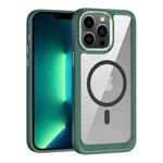 For iPhone 13 Pro Max MagSafe Carbon Fiber Transparent Back Panel Phone Case(Green)