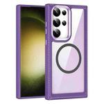 For Samsung Galaxy S23+ 5G MagSafe Carbon Fiber Transparent Back Panel Phone Case(Purple)