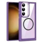 For Samsung Galaxy S23 Ultra 5G MagSafe Carbon Fiber Transparent Back Panel Phone Case(Purple)