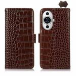 For Huawei Nova 11 Crocodile Top Layer Cowhide Leather Phone Case(Brown)