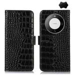 For Huawei Mate 60 Pro Crocodile Top Layer Cowhide Leather Phone Case(Black)