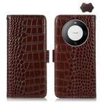 For Huawei Mate 60 Pro Crocodile Top Layer Cowhide Leather Phone Case(Brown)