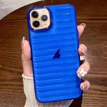 For iPhone 11 Pro Striped Electroplating TPU Transparent Phone Case(Dark Blue)