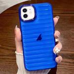 For iPhone 12 Striped Electroplating TPU Transparent Phone Case(Dark Blue)