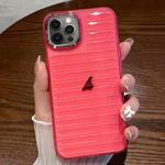 For iPhone 12 Pro Striped Electroplating TPU Transparent Phone Case(Fluorescent Red)