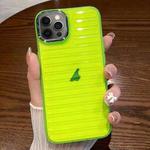 For iPhone 12 Pro Striped Electroplating TPU Transparent Phone Case(Fluorescent Green)
