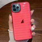 For iPhone 12 Pro Max Striped Electroplating TPU Transparent Phone Case(Fluorescent Red)