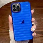 For iPhone 13 Pro Max Striped Electroplating TPU Transparent Phone Case(Dark Blue)