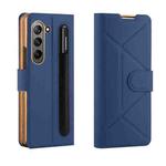 For Samsung Galaxy Z Fold5 Shockproof Folding Phone Leather Case with Pen Slot & Holder(Blue)