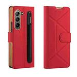 For Samsung Galaxy Z Fold5 Shockproof Folding Phone Leather Case with Pen Slot & Holder(Red)