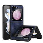 For Samsung Galaxy Z Flip5 Carbon Fiber Texture Glass Panel Phone Case with Holder(Dark Blue)