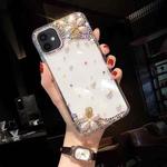 For iPhone 12 Pearl Flower Diamond TPU Phone Case