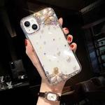 For iPhone 13 Pearl Flower Diamond TPU Phone Case