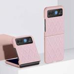 For Motorola Razr 40 Rhombus Pattern PC + Leather Phone Case(Pink)