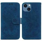 For iPhone 15 Butterfly Rose Embossed Leather Phone Case(Blue)