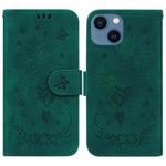 For iPhone 15 Butterfly Rose Embossed Leather Phone Case(Green)