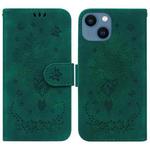 For iPhone 15 Plus Butterfly Rose Embossed Leather Phone Case(Green)