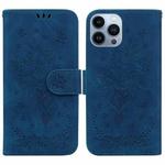 For iPhone 15 Pro Max Butterfly Rose Embossed Leather Phone Case(Blue)