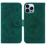 For iPhone 14 Pro Max Butterfly Rose Embossed Leather Phone Case(Green)