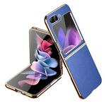 For Samsung Galaxy Z Flip5 Electroplate Litchi Pattern Leather Phone Case(Blue)