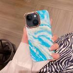 For iPhone 14 Plus Colorful Shell Texture Marble PC + TPU Phone Case(Blue White)