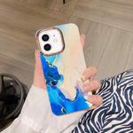 For iPhone 12 Colorful Shell Texture Marble PC + TPU Phone Case(Blue Pink)
