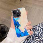 For iPhone 15 Plus Colorful Shell Texture Marble PC + TPU Phone Case(Blue Pink)