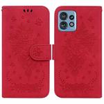 For Motorola Edge 40 Pro Butterfly Rose Embossed Leather Phone Case(Red)