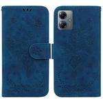 For Motorola Moto G14 Butterfly Rose Embossed Leather Phone Case(Blue)