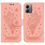 For Motorola Moto G14 Butterfly Rose Embossed Leather Phone Case(Pink)