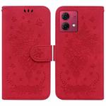 For Motorola Moto G84 Butterfly Rose Embossed Leather Phone Case(Red)