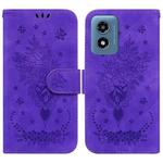 For Motorola Moto G Play 4G 2024 Butterfly Rose Embossed Leather Phone Case(Purple)