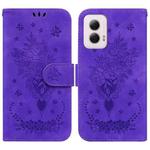 For Motorola Moto G Power 5G 2024 Butterfly Rose Embossed Leather Phone Case(Purple)