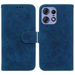 For Motorola Edge 50 Pro Butterfly Rose Embossed Leather Phone Case(Blue)