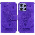 For Motorola Edge 50 Pro Butterfly Rose Embossed Leather Phone Case(Purple)