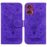 For Motorola Edge 50 Fusion Butterfly Rose Embossed Leather Phone Case(Purple)